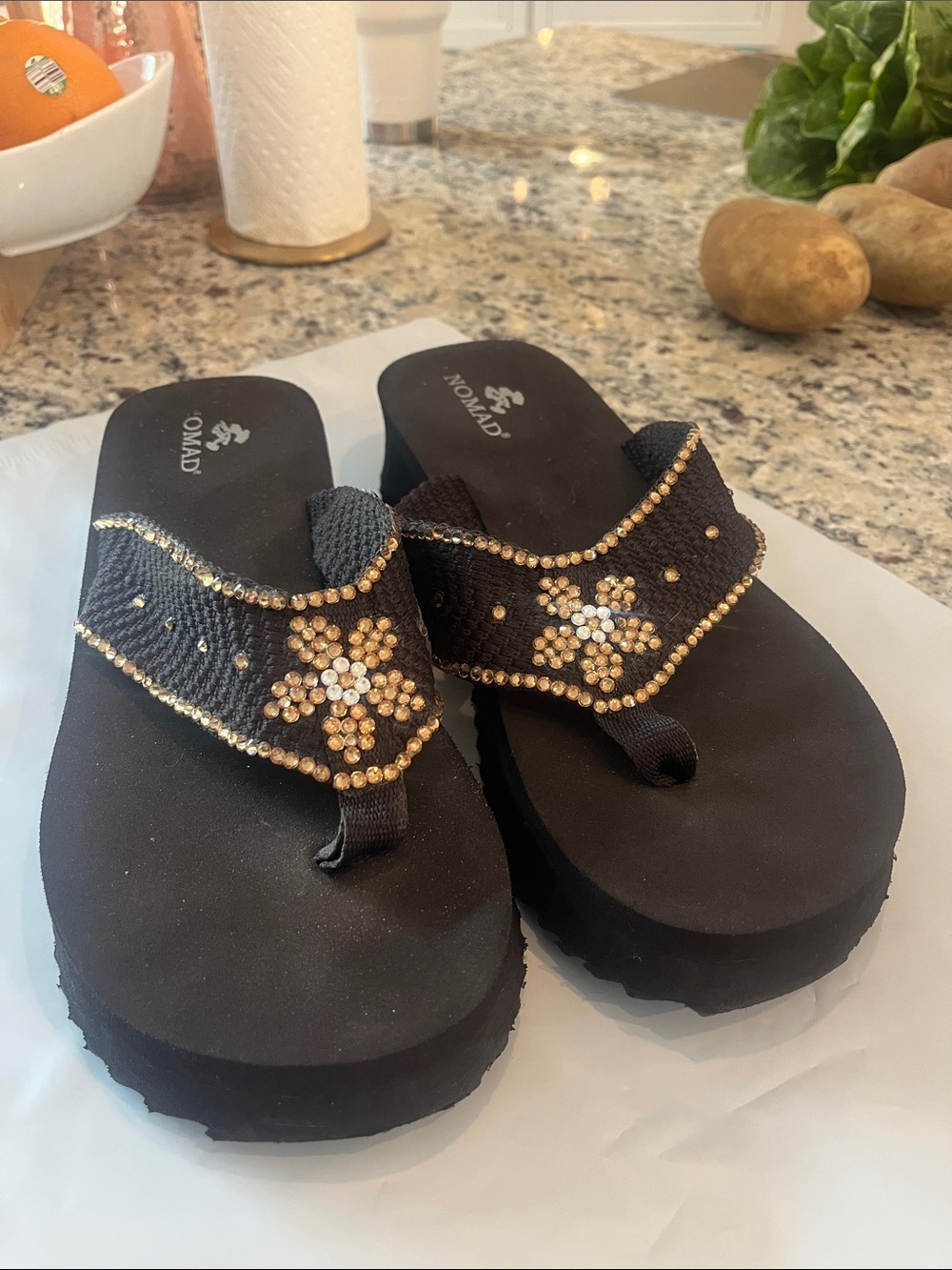 Nomad Chocolate Brown Jeweled Platform Thong Sandals